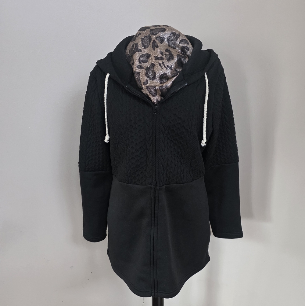 SHEIN Black Textured Long Hoodie